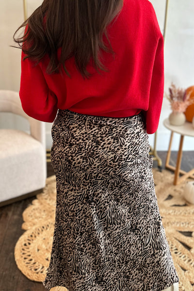 Silky Animal Print Midi Skirt