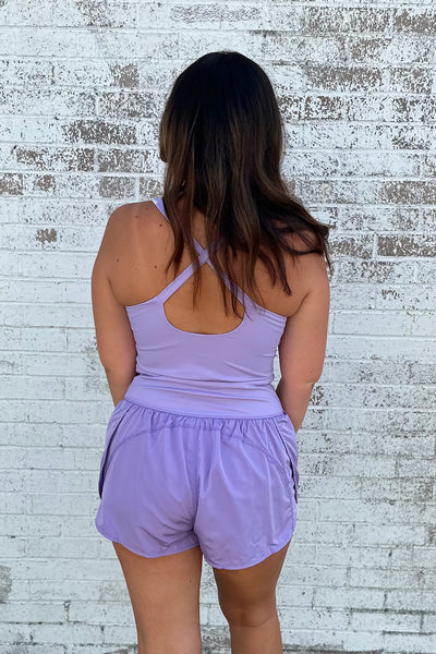 Athletic Cut Out Romper Lavender