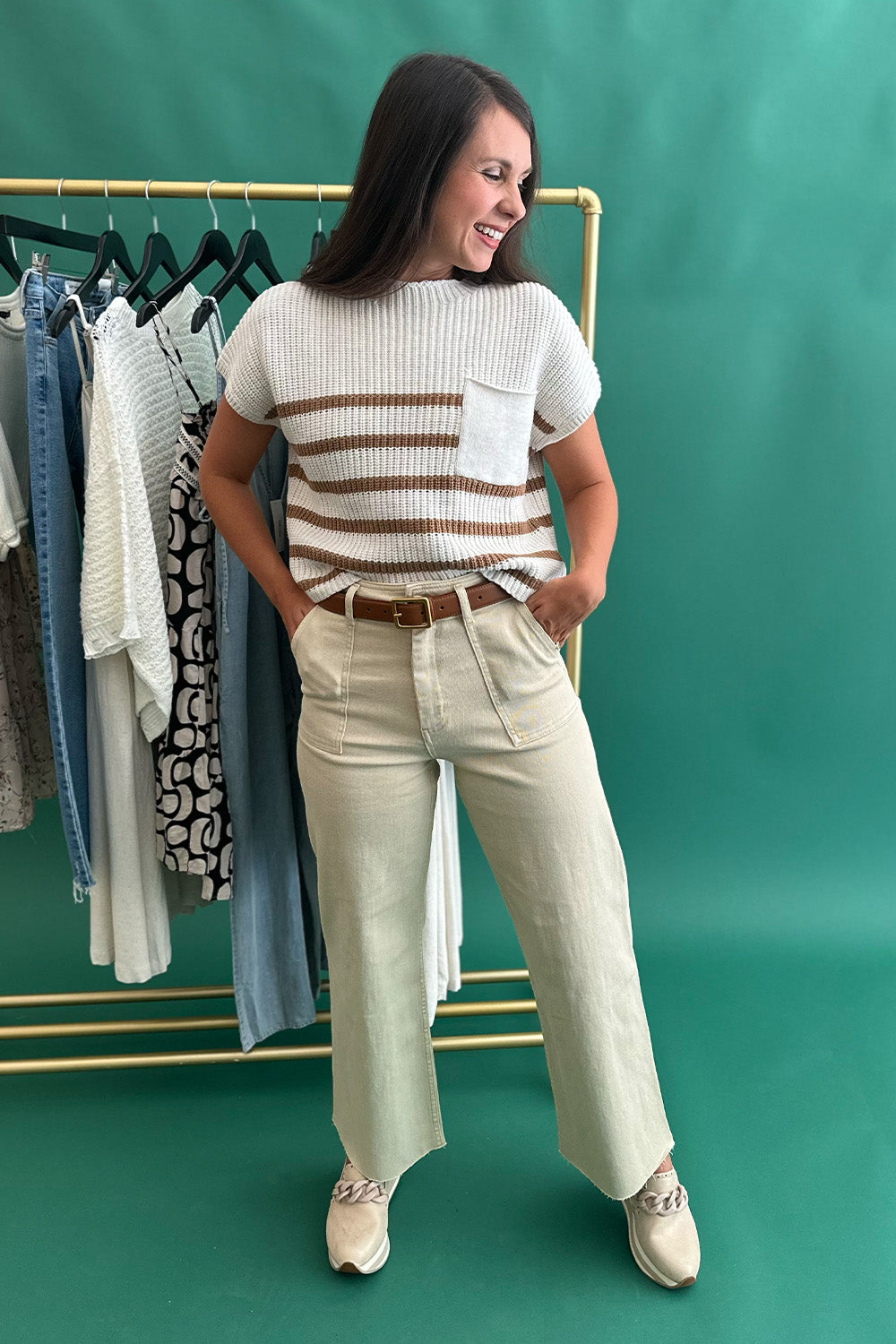 Beige Wide Leg Pants