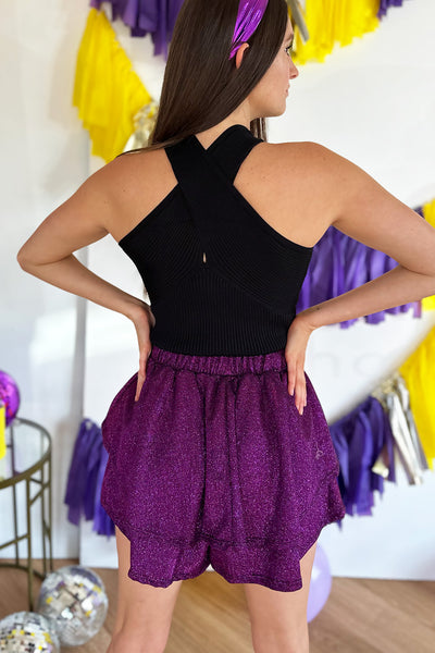 Purple Glitter Layered Shorts