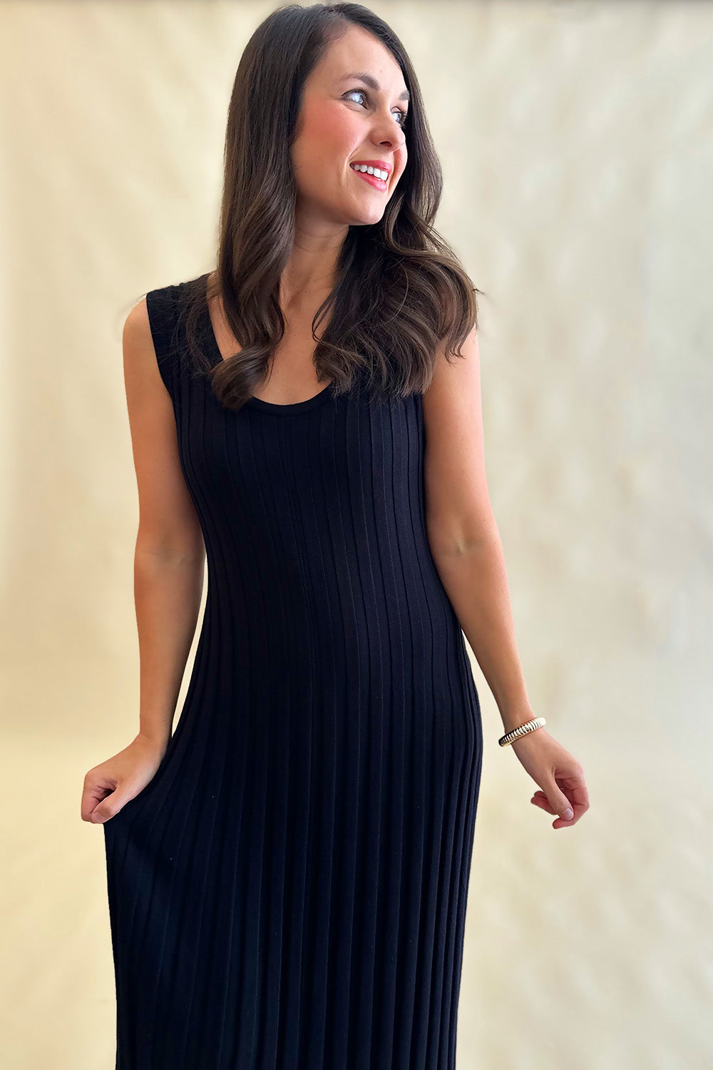 Ribbed Long Black Dress