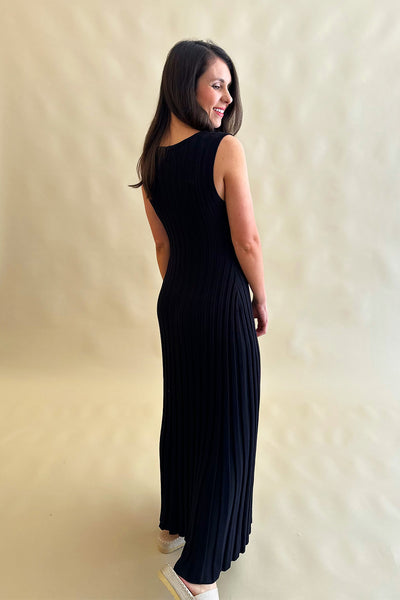 Ribbed Long Black Dress