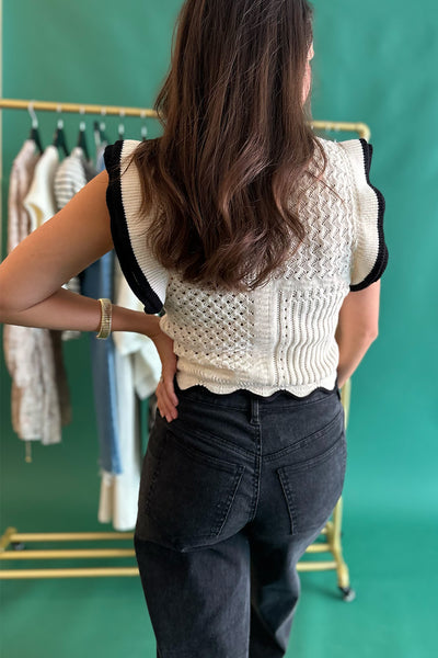 Ivory and Black Trim Knit Top