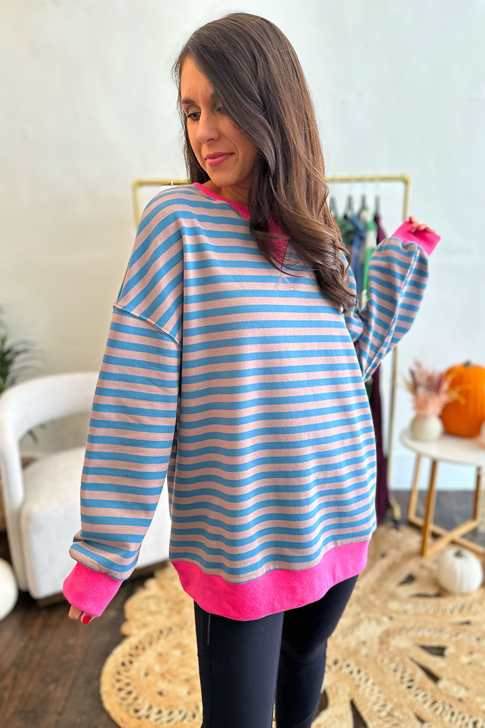 Blue and Pink Stripe Sweatshirt