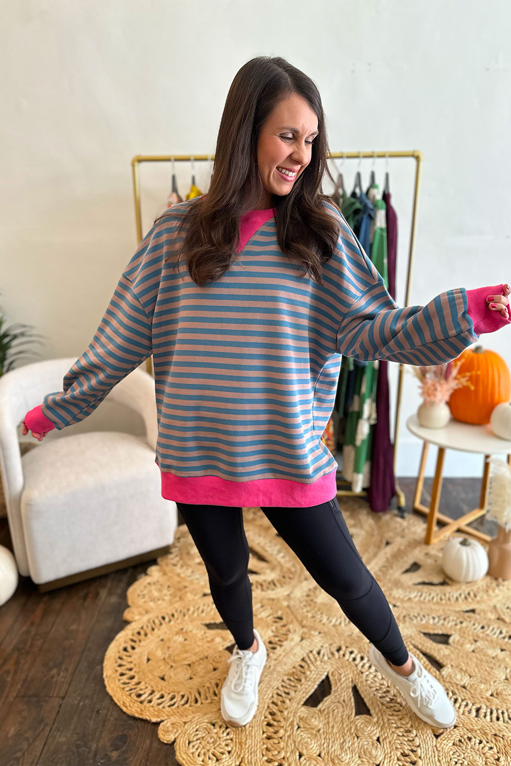 Blue and Pink Stripe Sweatshirt