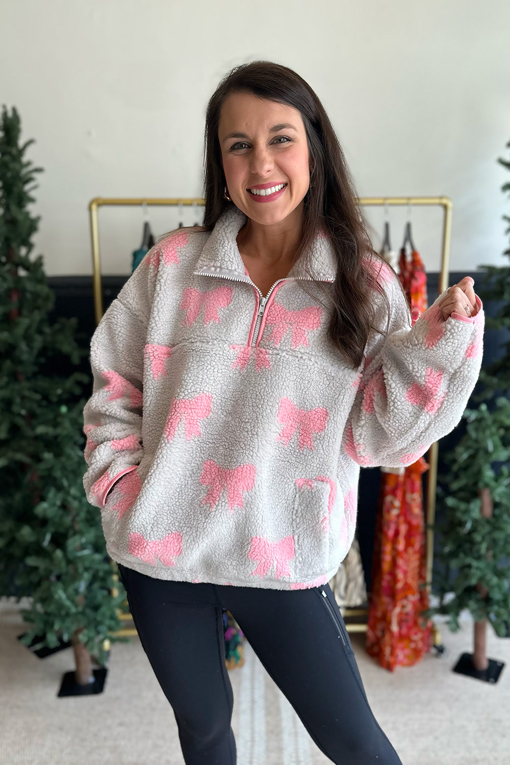 Bow Sherpa Pullover Sweatshirt