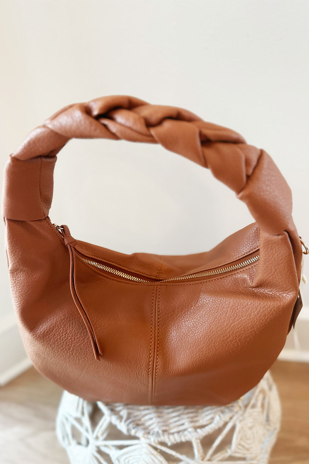 Braided Handle Hobo Handbag