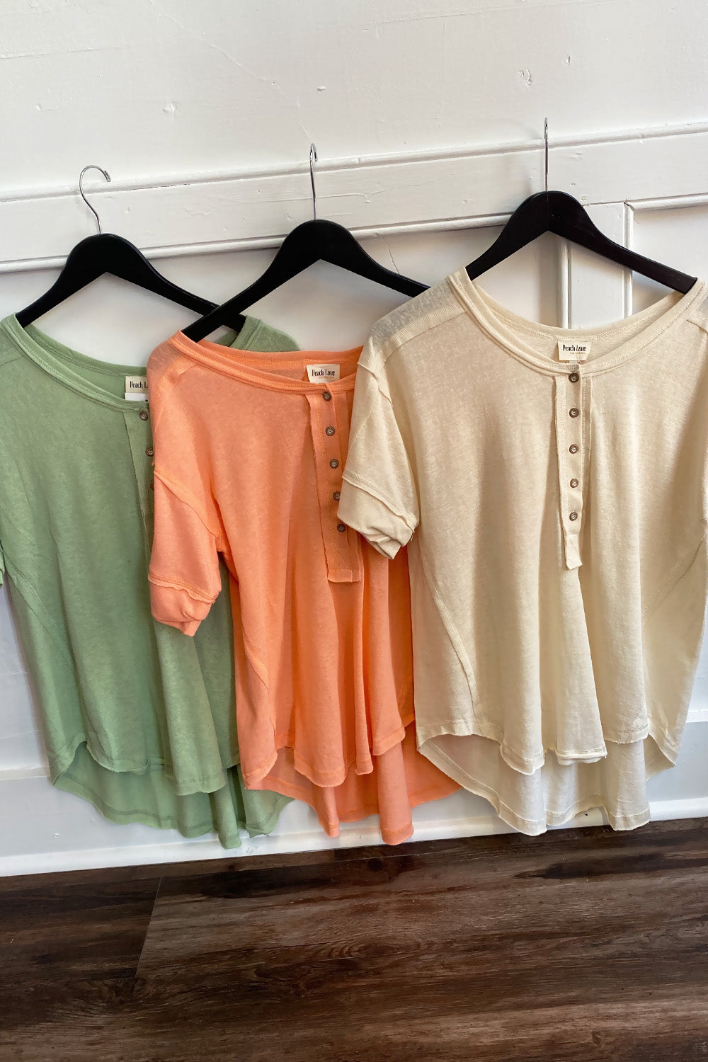 Solid Short Sleeve Button Knit Top Cream