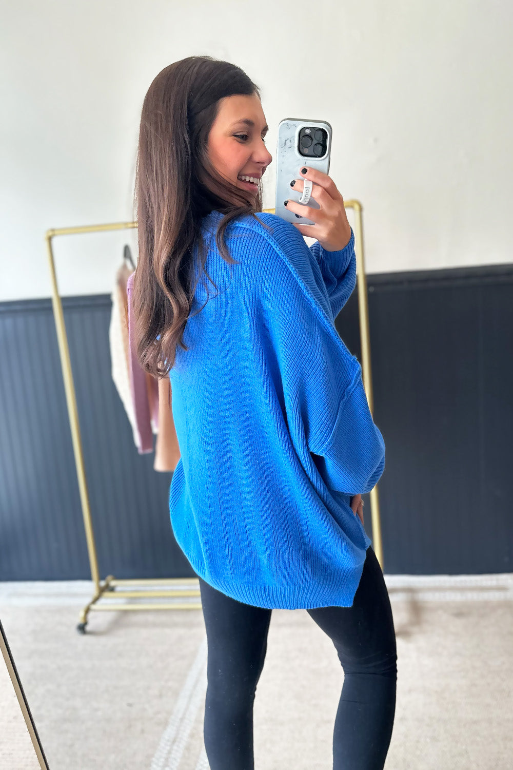 Mock Neck Drop Shoulder Sweater Blue