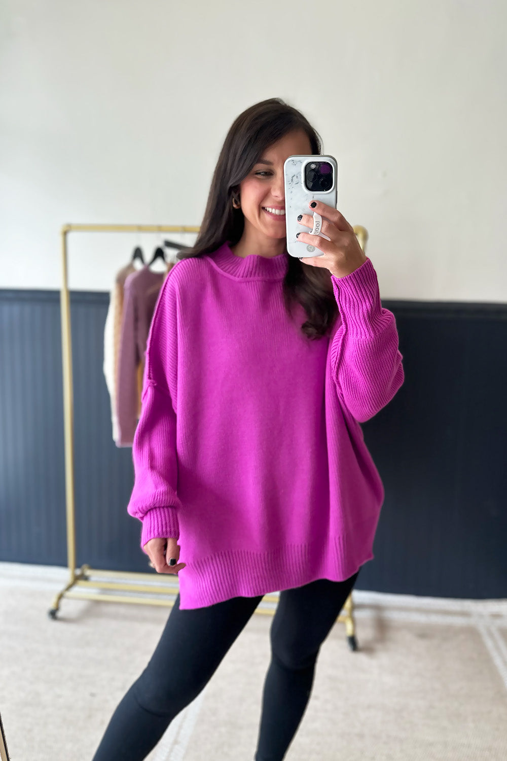 Mock Neck Drop Shoulder Sweater Pink