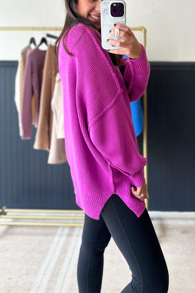 Mock Neck Drop Shoulder Sweater Pink