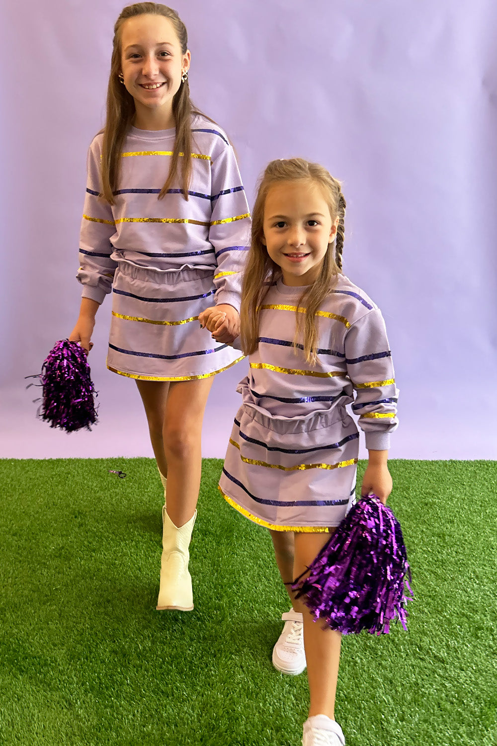 Girls Purple Sequin Stripe Sweatshirt Set