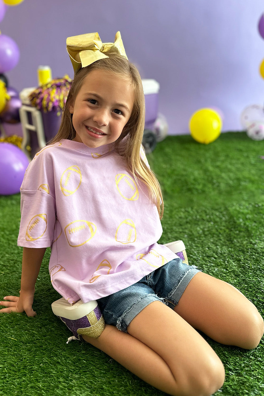 Girls Lavender Football Tee