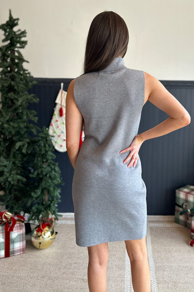 Gray Sleeveless Turtleneck Sweater Dress