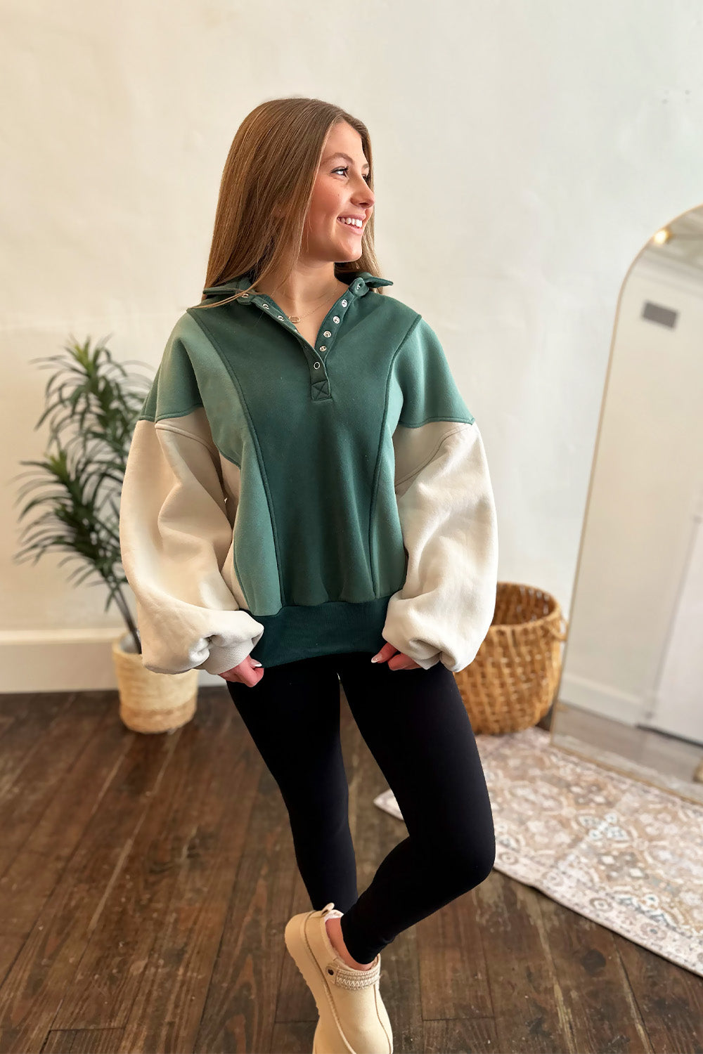 Color Block Pullover Sweatshirt Green