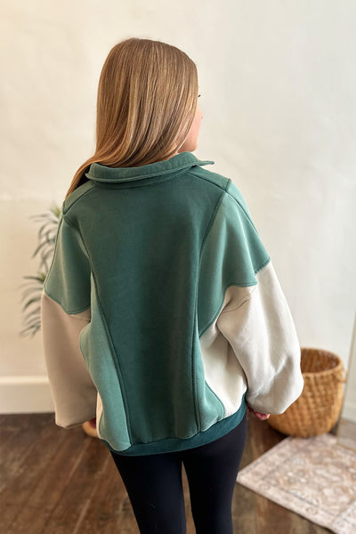 Color Block Pullover Sweatshirt Green