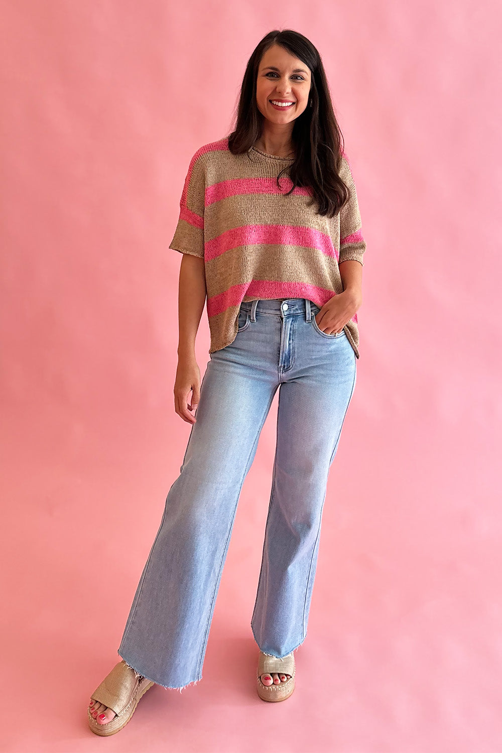 Longer Length Wide Leg Light Denim