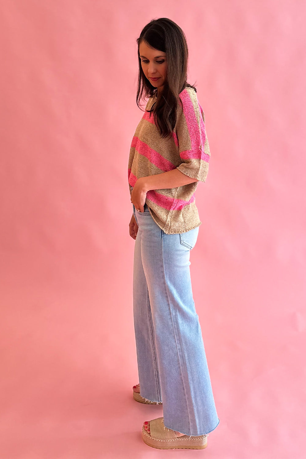 Longer Length Wide Leg Light Denim