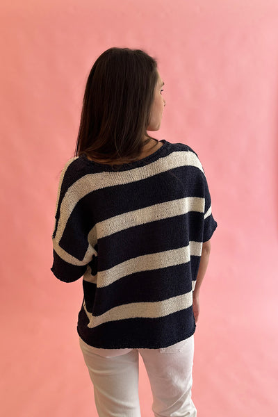 Knit Stripe SS Top Navy