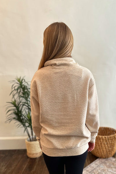 Drawstring Neck Pullover Oatmeal