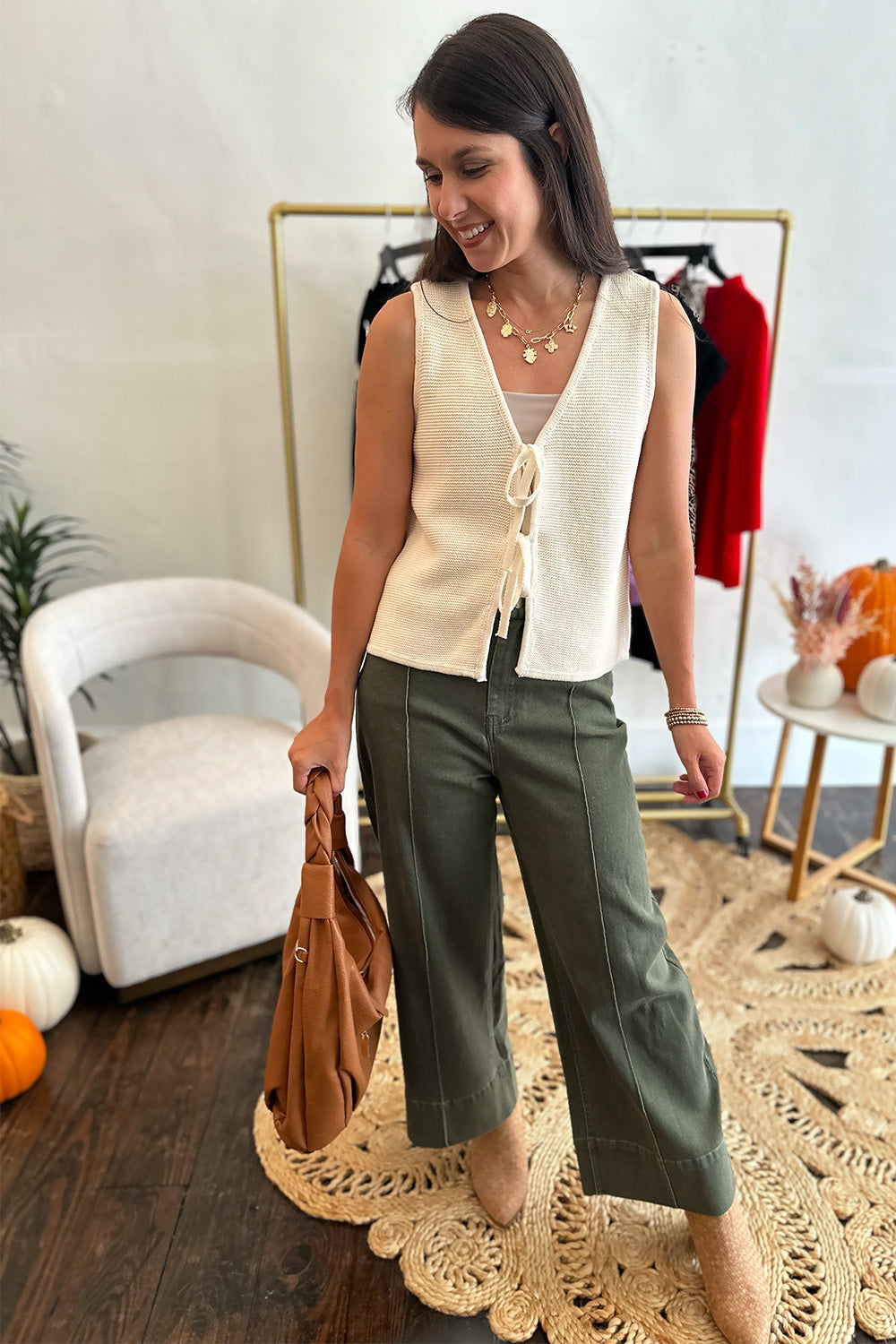 Olive Wide Leg Cropped Pants