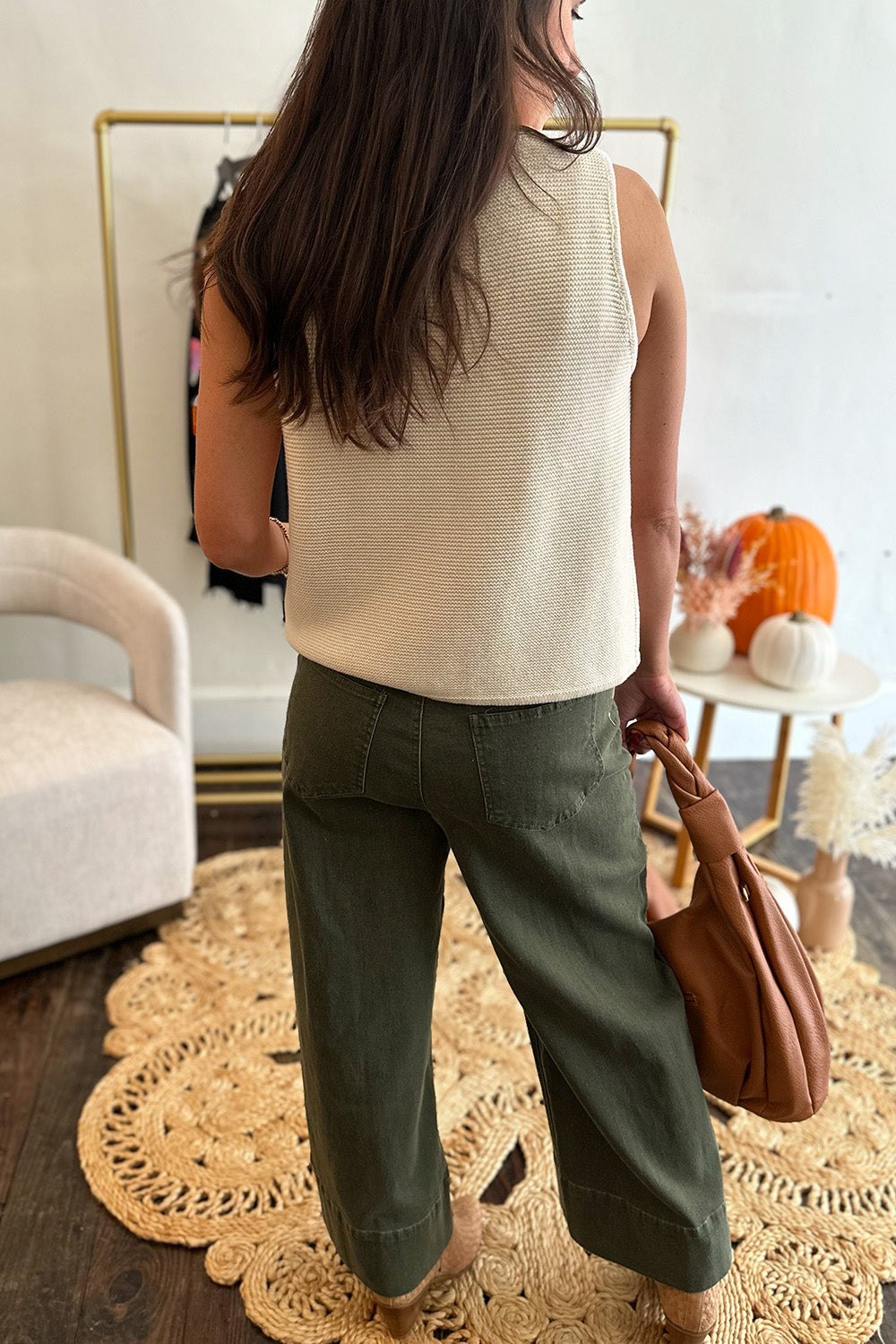 Olive Wide Leg Cropped Pants