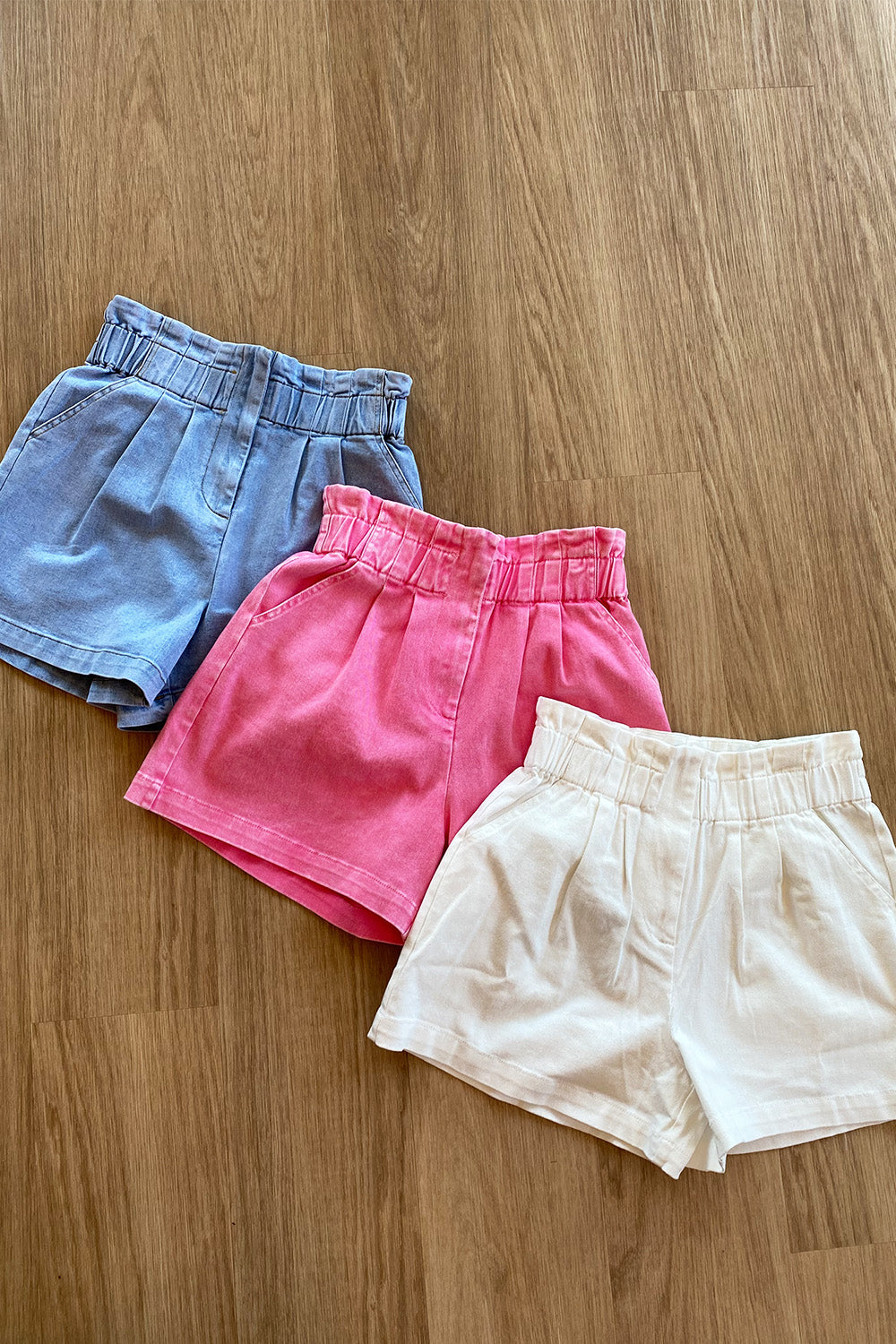 Paper Bag Denim Shorts Pink