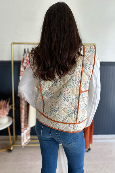 Camel Patchwork Floral Vest