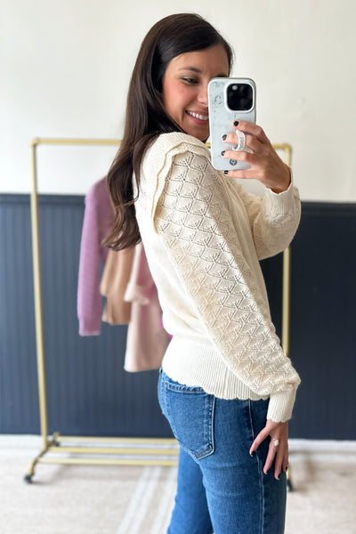 Ruffle Pointelle Sweater Cream