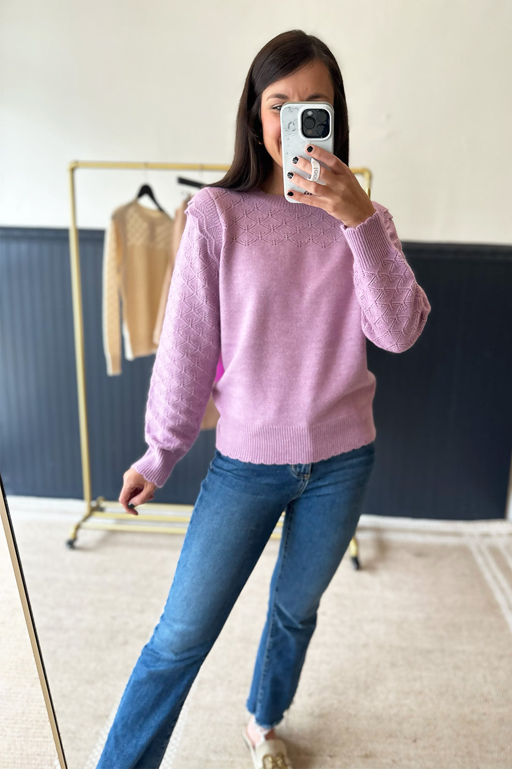 Ruffle Pointelle Sweater Lilac