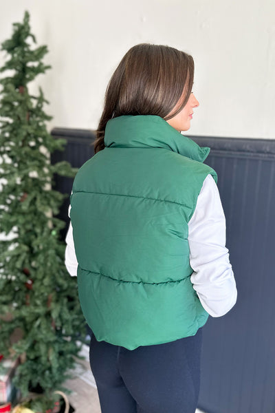 Puffer Cropped Drawstring Vest Green