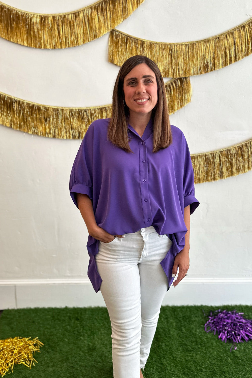 Purple Button Up Collared Top