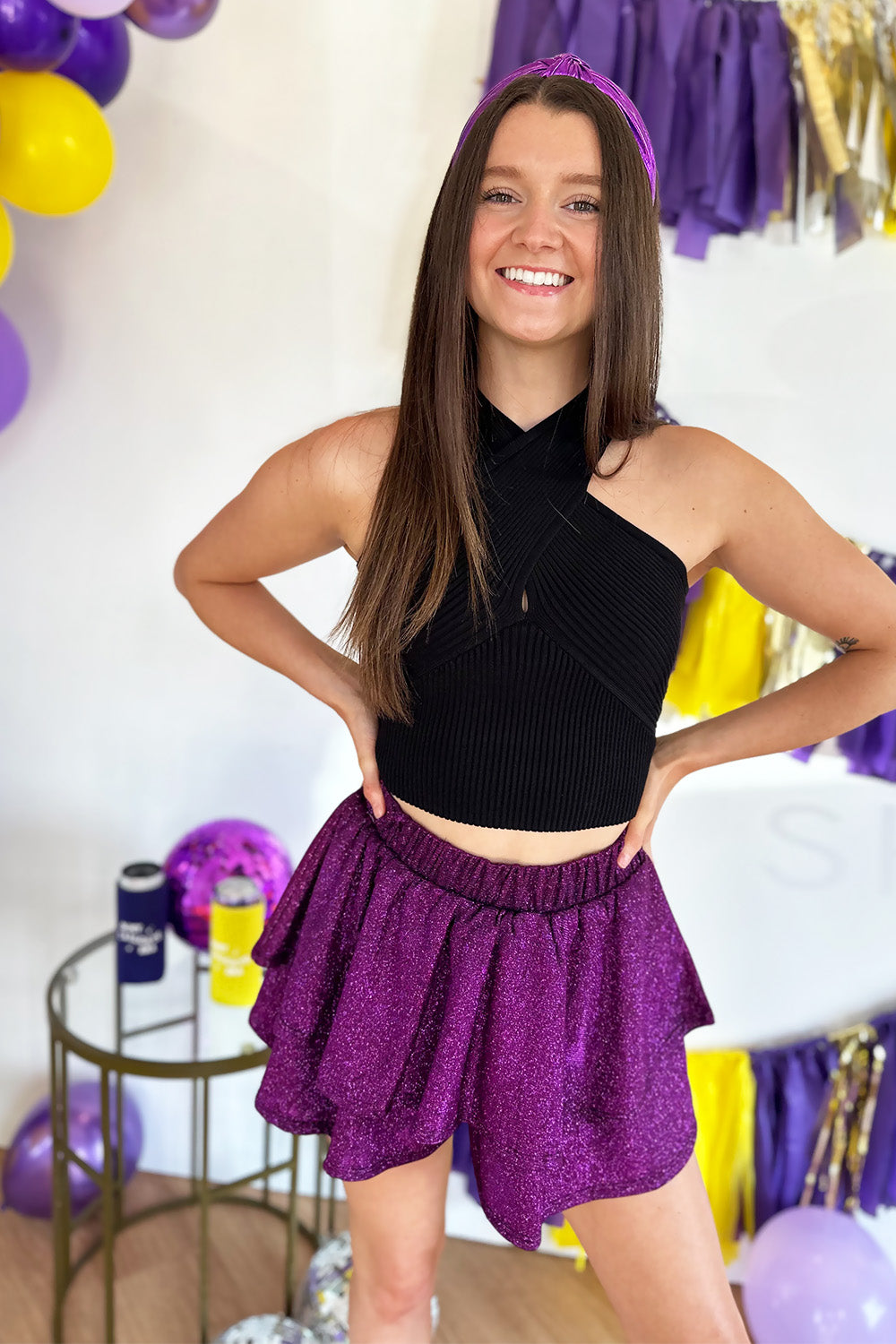 Purple Glitter Layered Shorts