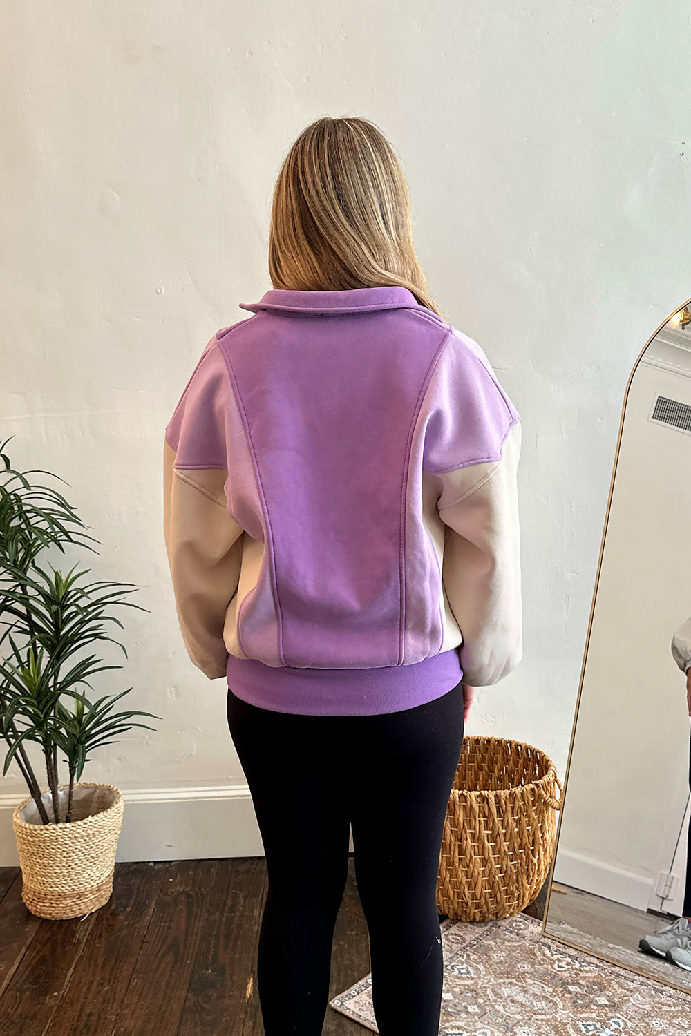 Color Block Pullover Sweatshirt Purple