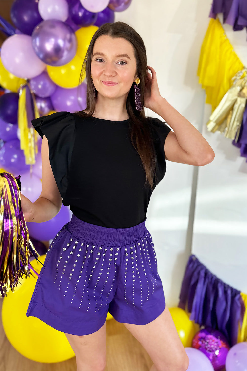 Purple Silver Studded Shorts