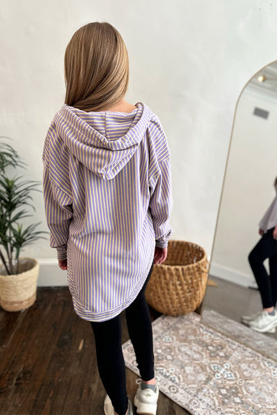 Purple Striped Hooded Sweatshirt