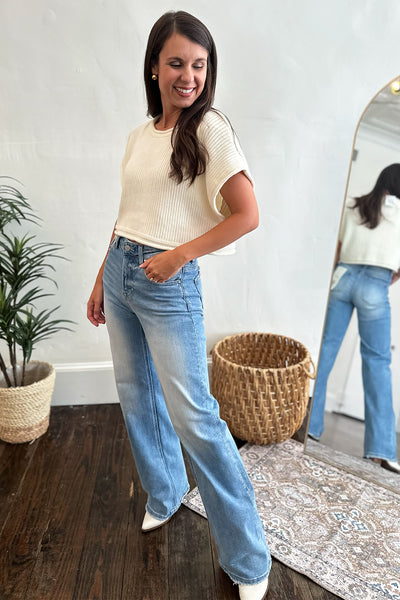 High Rise Straight Leg Jeans Light