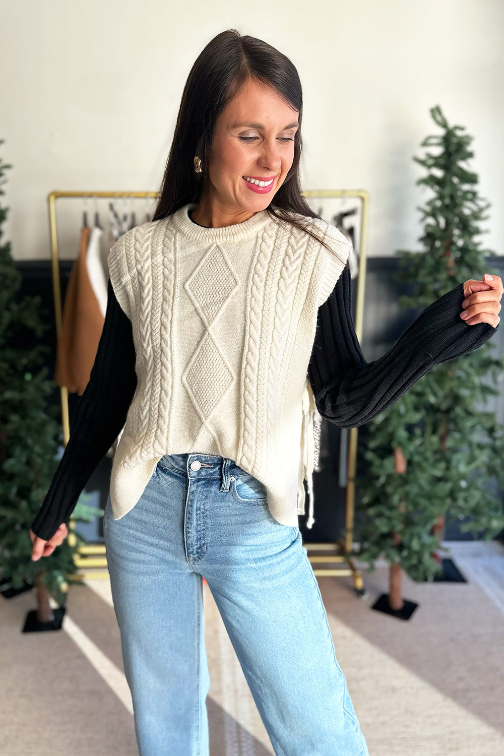 Side Tie Sleeveless Sweater Ivory