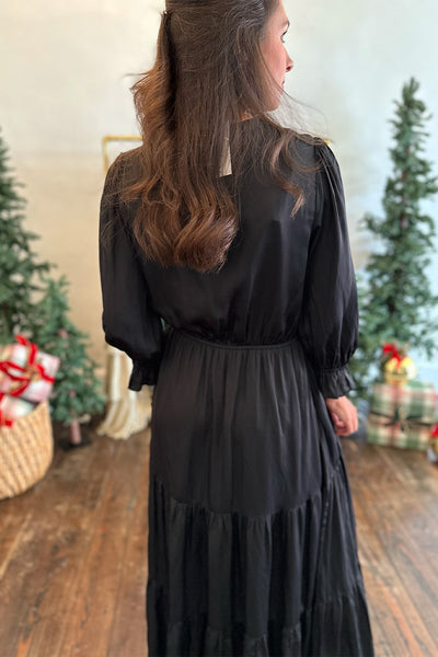 Silky Split Neck Maxi Dress Black