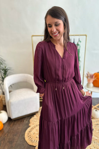 Silky Split Neck Maxi Dress Plum