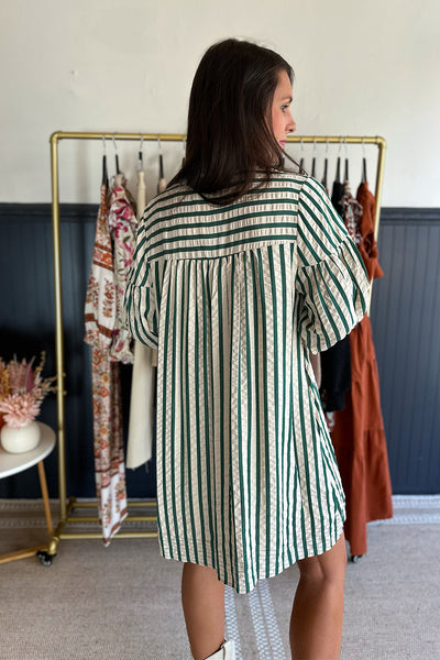 Striped Button Up Dress Green