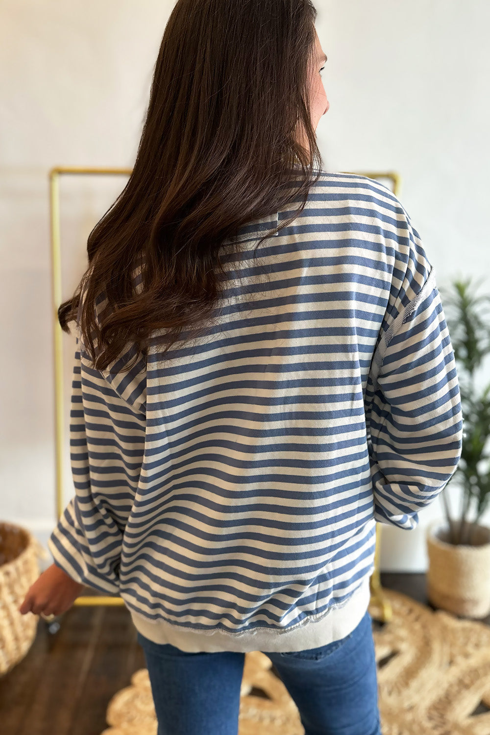 Striped Quarter Zip Pullover Blue