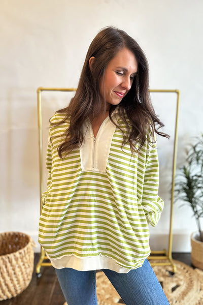 Striped Quarter Zip Pullover Green