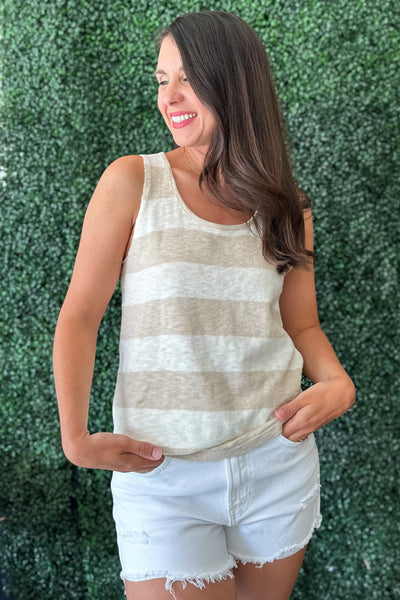 Tan and Cream Stripe Knit Tank