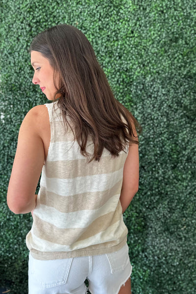 Tan and Cream Stripe Knit Tank