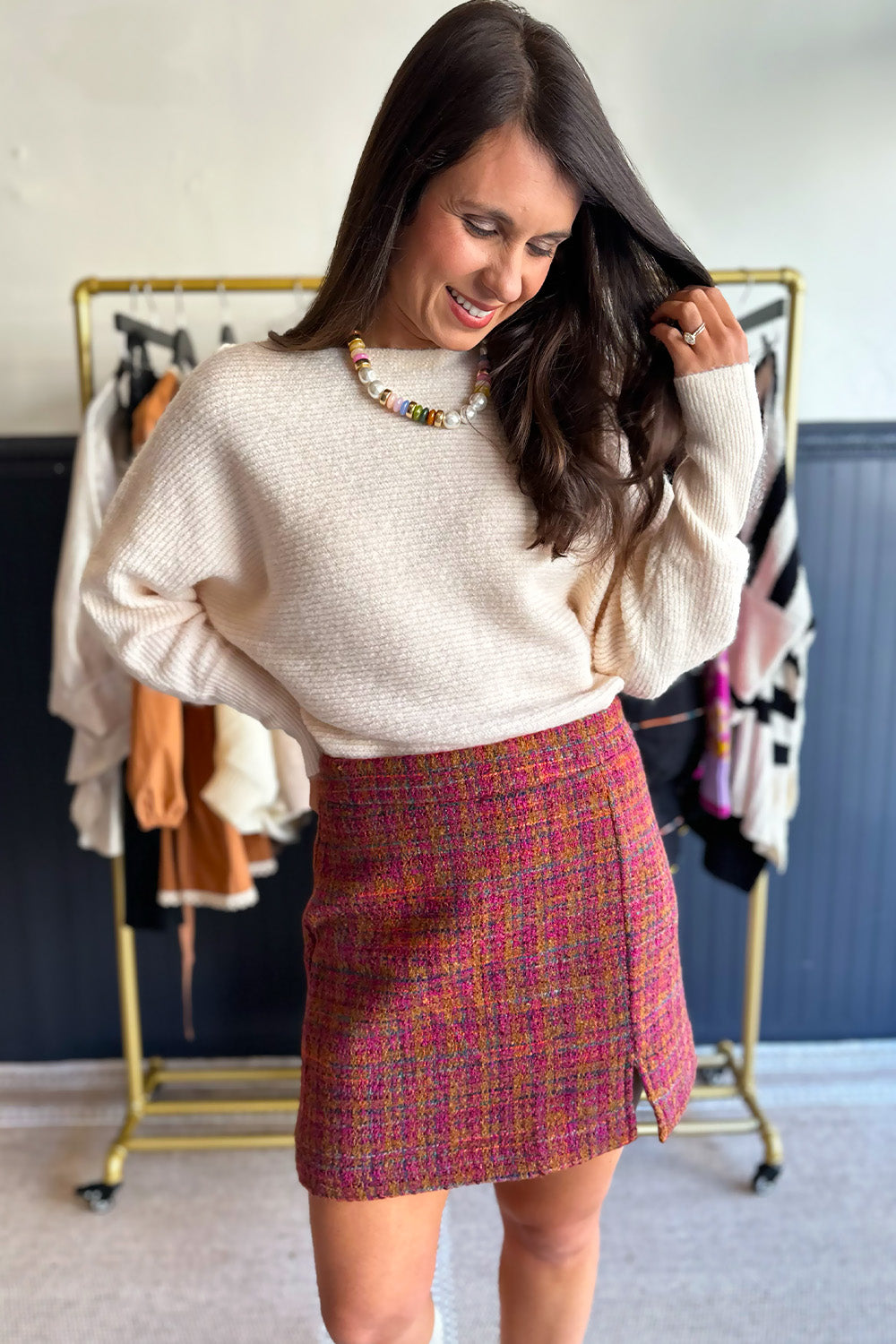 Plum and Camel Tweed Mini Skirt