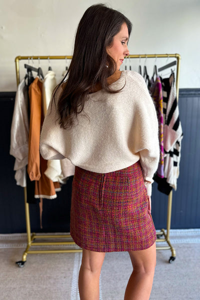 Plum and Camel Tweed Mini Skirt