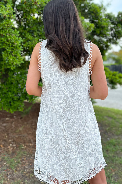 Sleeveless White Lace Overlay Dress