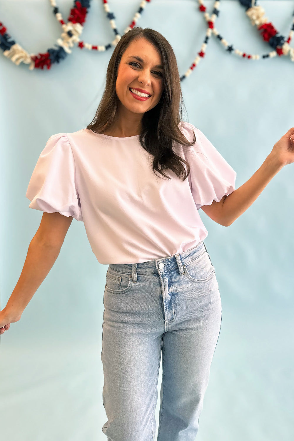 White Short Bubble Puff Sleeve Top