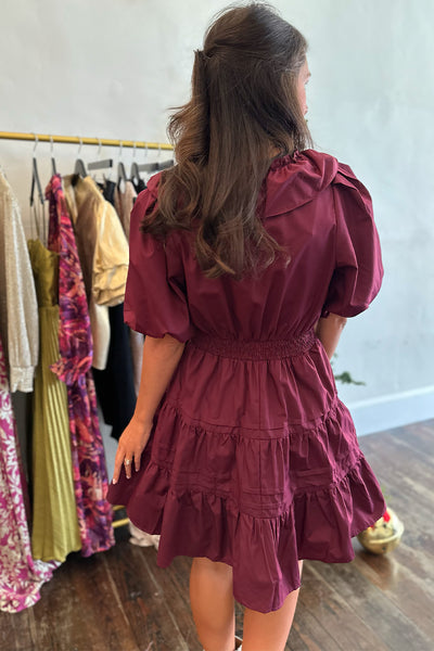 Wrap Ruffle Dress Wine